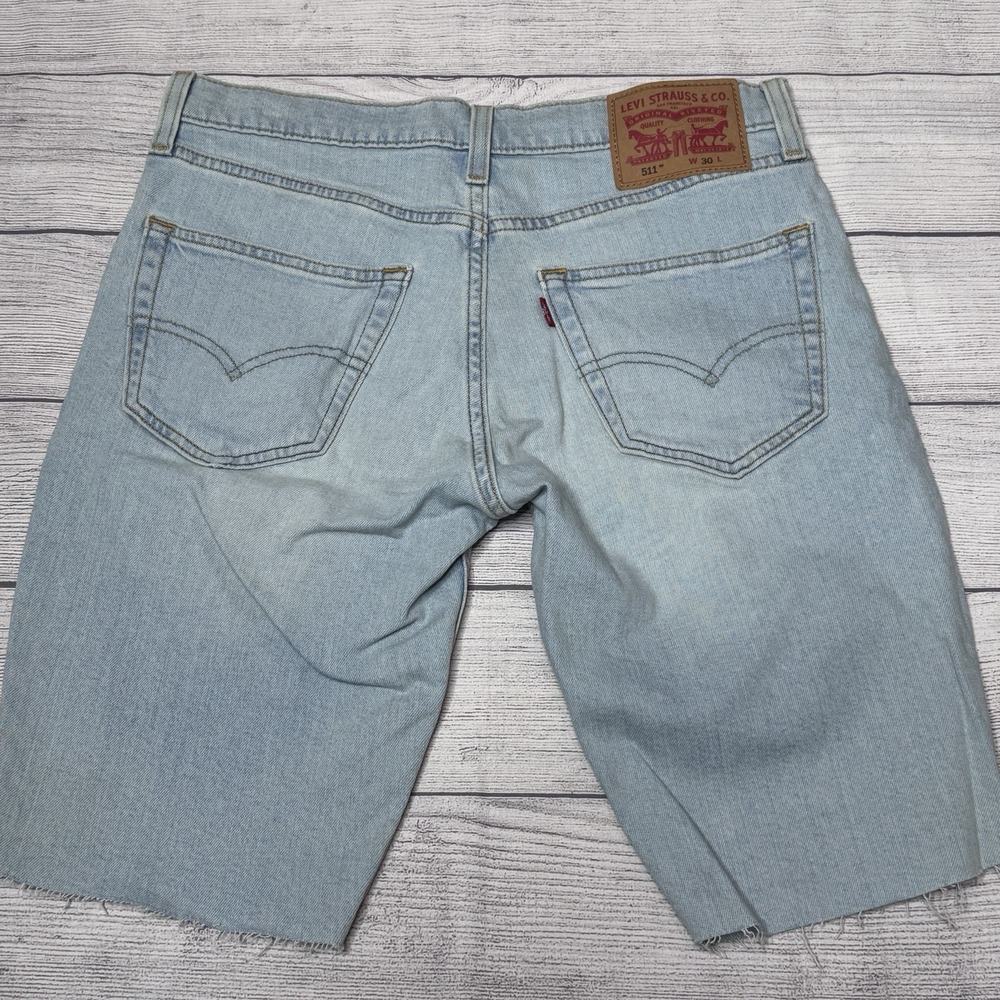 Levi's 511 Jean Shorts Jorts Men's Size 30 Light Blue Denim Stretch Raw Hem